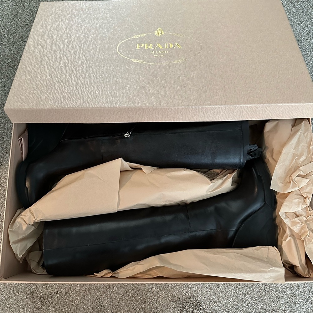 Prada NIB knee high leather boots, size 5